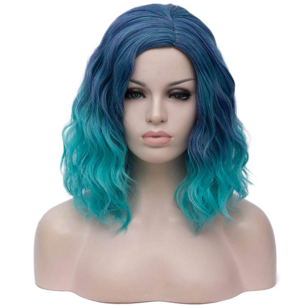 Beron 14" Women Halloween Blue Short Curly Bob Wavy Cosplay Daily Party Wigs